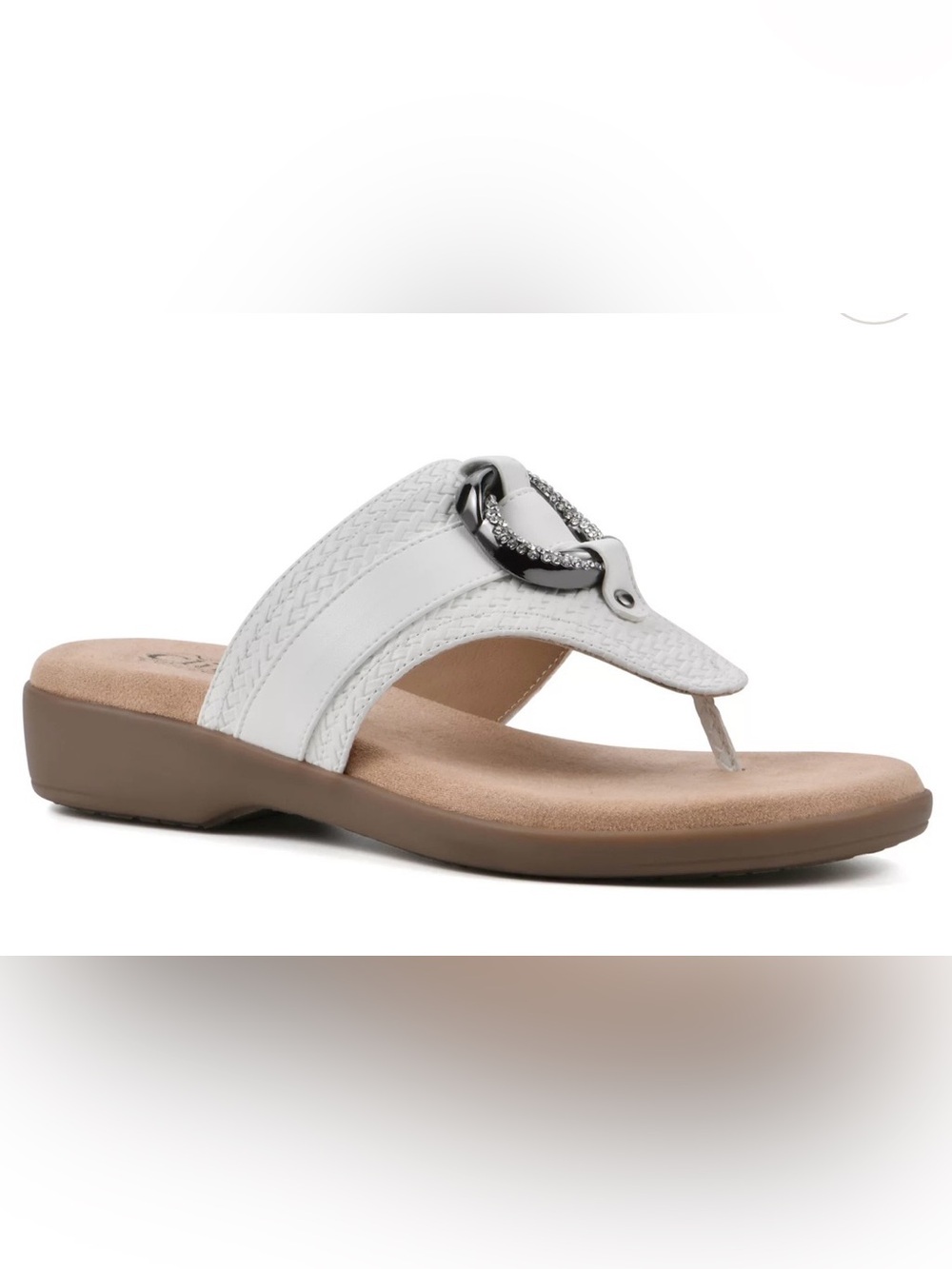 Cliffs by WHITE MOUNTAIN White Thong Sandal with Decorative Silver Ring